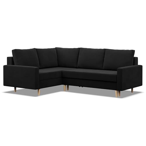 Mebligo - Ecksofa mit Schlaffunktion und Bettkasten Blank, Eckcouch mit Ottomane Links, Sofa L Form 226 x 175 x 92 cm, Couch mit Bonellfedern, Ecke Sofa Wohnzimmer, Schlafsofa - Schwarz von Mebligo