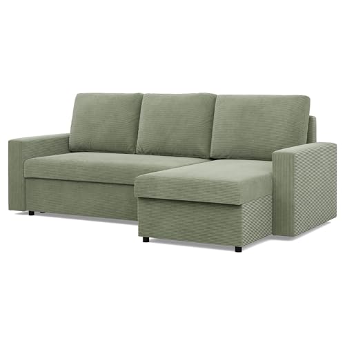 Mebligo - Ecksofa mit Schlaffunktion und Bettkasten 231 x 140 x 92 cm NEO Kollektion, Wohnlandschaft, Sofa L Form, Universal Links und Rechts, Sitz mit Bonellfedern, Grün von Mebligo