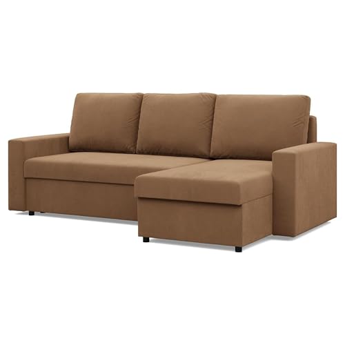 Mebligo - Ecksofa mit Schlaffunktion und Bettkasten 231 x 140 x 85 cm NEO Kollektion, Wohnlandschaft, Sofa L Form, Universal (Links und Rechts), Wohnzimmer Couch, Braun von Mebligo