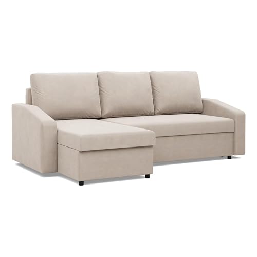 Mebligo - Ecksofa mit Schlaffunktion und Bettkasten 231 x 140 x 85 cm NEO Kollektion, Wohnlandschaft, Sofa L Form, Universal (Links und Rechts), Wohnzimmer Couch, Beige von Mebligo