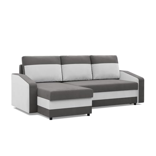 Mebligo - Ecksofa mit Schlaffunktion, Universelle Seite, Grau + Weiß (Mikro 27 + Mikro 31) von Mebligo