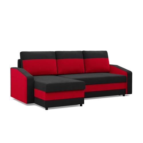 Mebligo - Ecksofa mit Schlaffunktion, Universelle Seite, Schwarz + Marineblau (Mikro 15 + Mikro 22) von Mebligo