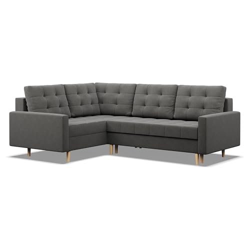 Mebligo - Ecksofa mit Schlaffunktion und Bettkasten Elma, Eckcouch mit Ottomane Links, Sofa L Form (BxTxH) 223 x 172 x 88 cm, Couch Wohnzimmer, Ecke Sofa, Dunkelgrau (Lux 6) von Mebligo