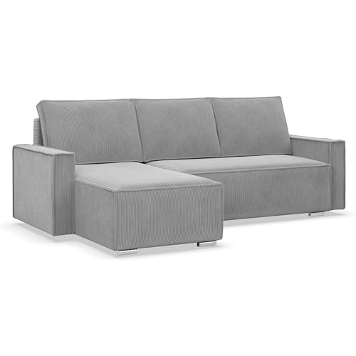 Mebligo - Ecksofa mit Schlaffunktion und Bettkasten NOTO, Cord Sofa L Form 231 cm Breit, Eckcouch Cord mit Schlaffunktion, Bonellfederkern, Universal Sofa Grau Mebligo - Ecksofa mit Schlaffunktion und Bettkasten NOTO, Cord Sofa L Form 231 cm Breit, Eckcouch Cord mit Schlaffunktion, Bonellfederkern, Universal Sofa Grau von Mebligo