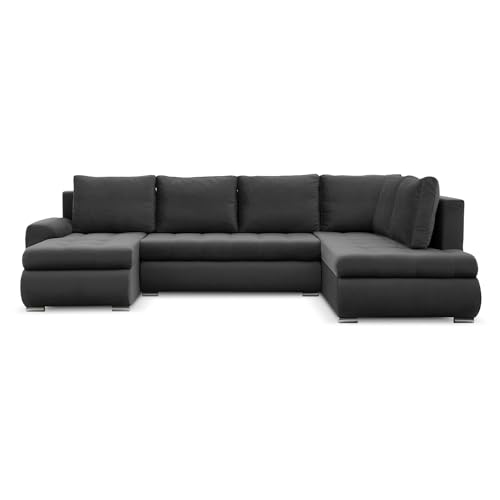 Mebligo - Ecksofa mit Schlaffunktion und Bettkasten Tokio II PRO, 300 cm Breit, Wohnzimmer Eckcouch Ottomane Rechts, Sofa Velour mit Bettfunktion - Sofa Dunkelgrau (Kronos 34) von Mebligo