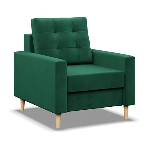 Mebligo - Sessel Wohnzimmer Blank, Sessel mit Schaumstoffpolsterung, Einfacher Relaxsessel, Fernsehsessel im Skandinavischen, Loungesessel Moderne, Sessel & Stühle - dunkelgrün (Kronos 19) von Mebligo