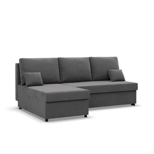 Mebligo Kemi - Ecksofa mit Schlaffunktion, Bettkastem, Komfort und Still, Schaum, grau (Mikrofaza 27) von Mebligo