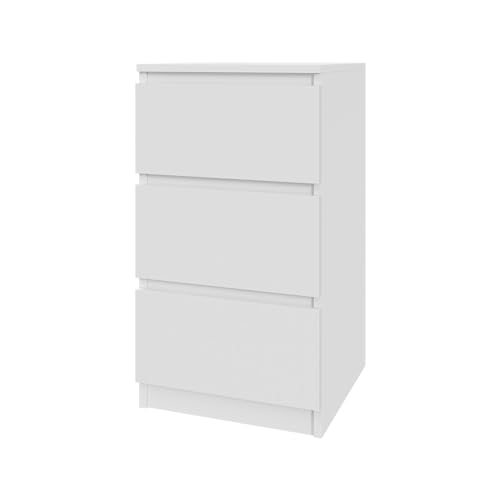 Mebligo Kommode für DREI Schubladen, 40 cm breit, für Wohnzimmer, Schlafzimmer und Kinderzimmer, in Weiß oder Sonoma-Eiche (weiß) von Mebligo