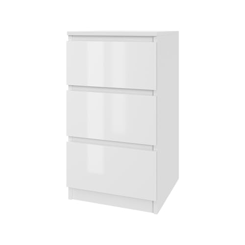Mebligo Kommode für DREI Schubladen, 40 cm breit, für Wohnzimmer, Schlafzimmer und Kinderzimmer, in Weiß oder Sonoma-Eiche (weiß lackiert) von Mebligo