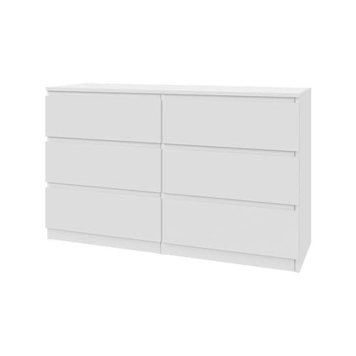 Mebligo Kommode in Weiß, Weiß lackiert oder Sonoma-Eiche, 120 cm mit 6 Schubladen - Ideal für jedes Interieur (weiß) von Mebligo