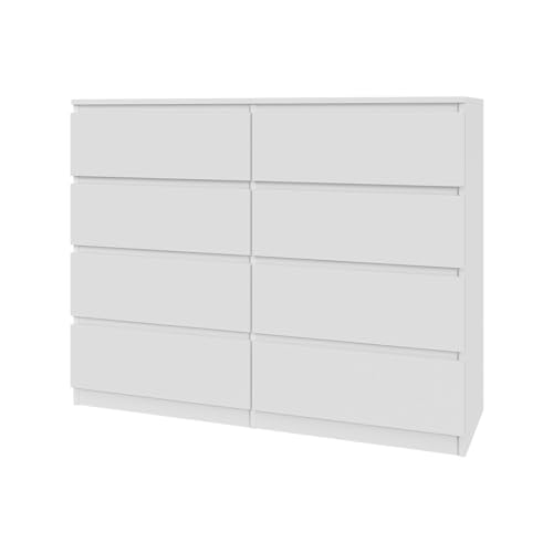 Mebligo Kommode in Weiß, Weiß lackiert oder Sonoma-Eiche, 120 cm mit 8 Schubladen - Ideal für jedes Interieu (weiß) von Mebligo