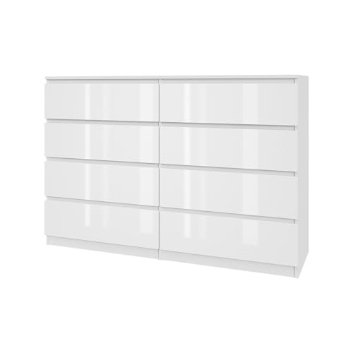 Mebligo Kommode in Weiß, Weiß lackiert oder Sonoma-Eiche, 140 cm mit 8 Schubladen - Ideal für jedes Interieur (weiß lackiert) von Mebligo