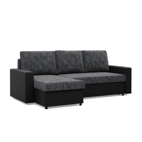 Mebligo - Luna Ecksofa, Schlafsofa mit Liegefunktion 140x231 nach Links oder rechts - 2 Container - Bonellfedern - dunkelgrau und schwarz. Mebligo - Luna Ecksofa, Schlafsofa mit Liegefunktion 140x231 nach Links oder rechts - 2 Container - Bonellfedern - dunkelgrau und schwarz. von Mebligo