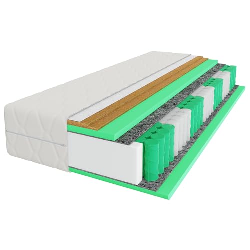Mebligo - Matratze 160x200 cm, Taschenfederkernmatratze, Höhe 24 cm, Härtegrad H3 H4, 7 Zonen Matratze mit Kokosmatte, Federn Höhe 18 cm - Elite Rest Premium Serie von Mebligo