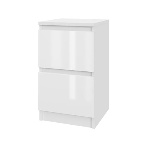 Mebligo Nachttisch, Kommode 30 cm in Weiß, Weiß lackiert oder Sonoma-Eiche, mit Zwei Schubladen – ideal für jedes Interieur (weiß lackiert) von Mebligo