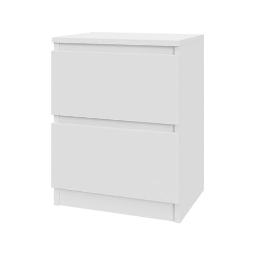 Mebligo Nachttisch, Kommode 40 cm in Weiß, Weiß lackiert oder Sonoma-Eiche, mit Zwei Schubladen – ideal für jedes Interieur (weiß) von Mebligo
