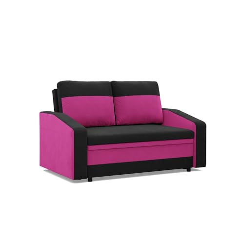 Mebligo - Orion Convertible Sofa, 2-Sitzer Bettsofa Modern Design, Schwarz und Rosa (Mikrofaser 15, Mikrofaser 28), 148 x 90 x 87 cm von Mebligo
