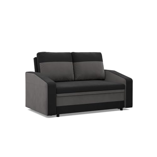Mebligo - Orion Convertible Sofa, 2-Sitzer-Sofa 148 x 90 x 87 cm, 2-Sitzer-Bettsofa Convertible, Sofa Bed Modern Design, Convertible Sofa Perfekt Fürs Wohnzimmer, Bettsofa, schwarz und grau von Mebligo