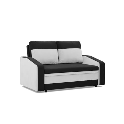 Mebligo - Orion Convertible Sofa, 2-Sitzer Sofa 148 x 90 x 87 cm, 2-Sitzer Bettsofa Convertible, Sofa Bed Modern Design, Convertible Sofa Perfekt Fürs Wohnzimmer, Bettsofa, schwarz und weiß von Mebligo