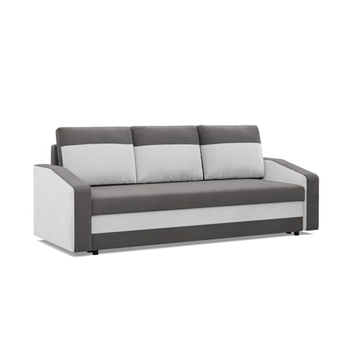 Mebligo - Orion Convertible Sofa, 3-Sitzer-Sofa 220 x 92 x 85 cm, 3-Sitzer-Bettsofa, Perfektes Wohnzimmer-Convertible-Sofa, Bettsofa, grau und weiß von Mebligo