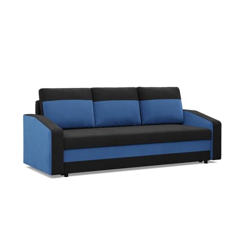 Mebligo - Orion Convertible Sofa, 3-Sitzer-Sofa 220 x 92 x 92 cm, 3-Sitzer-Bettsofa, Perfektes Wohnzimmer-Convertible-Sofa, Bettsofa mit Bonellfederkern, schwarz und Marineblau von Mebligo