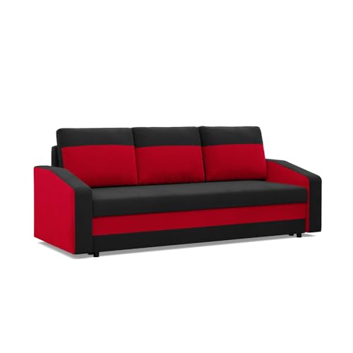 Mebligo - Modern 3-Sitzer-Bettsofa, Schwarz und Rot, 220 x 92 x 92 cm, mit Bonellfederkern von Mebligo