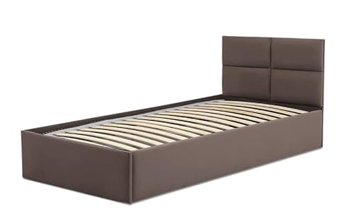 Mebligo - Polsterbett 90x200 mit Bettkasten, Bettgestell, Einzelbett mit Lattenrost, Jugendbett Bett mit Kopfteil, Stauraumbett Monos, Bett Ohne Matratze - Braun (Trinity 06) von Mebligo