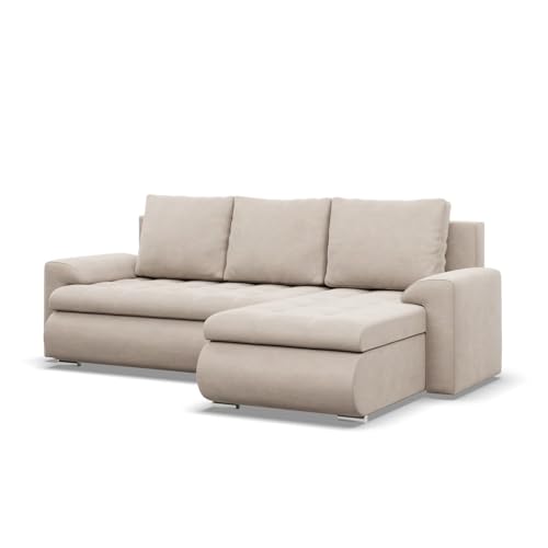 Mebligo - Ecksofa mit Schlaffunktion und 2 Bettkasten Beige 230x89x159 (BxHxT) FORESTA - Rechts Eckcouch, Sofas & Couches, Couch L Form, Cauchsofa, Sofa Wohnzimmer von Mebligo