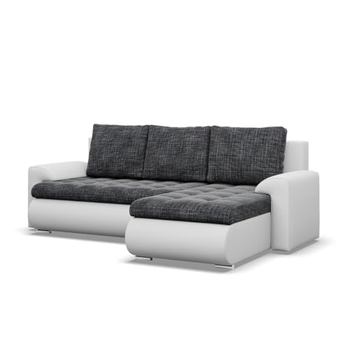 Mebligo - Ecksofa mit Schlaffunktion und 2 Bettkasten Schwarz + Grau 230x89x159 (BxHxT) FORESTA - Rechts Eckcouch, Sofas & Couches, Couch L Form, Cauchsofa, Sofa Wohnzimmer von Mebligo