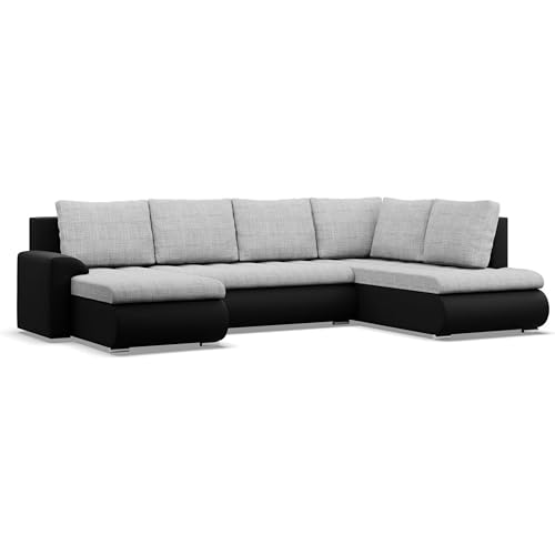 Mebligo - Ecksofa mit Schlaffunktion und 3 Bettkasten FORESTA 300x89x200 (BxHxT) Grau + Schwarz - Ottomane Rechts Eckcouch, Couch U Form, Sofa Wohnzimmer, Sofas & Couches, Eckschlafsofa von Mebligo