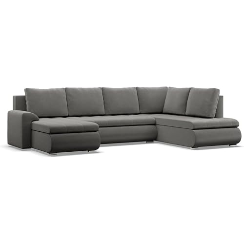 Mebligo - Ecksofa mit Schlaffunktion und 3 Bettkasten FORESTA 300x89x200 (BxHxT) Hellgrau - Ottomane Rechts Eckcouch, Couch U Form, Sofa Wohnzimmer, Sofas & Couches, Eckschlafsofa von Mebligo