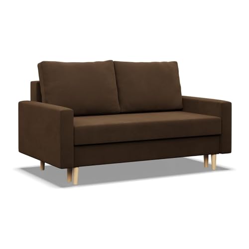 Mebligo - Sofa mit Schlaffunktion und Bettkasten Blank, 2 Sitzer Sofa 152 cm Breit, Schlafsofa mit Bonellfederkern im Sitz, Ausziehbares Couch auf Holzfüßen, Sofa Wohnzimmer - Sofa Braun von Mebligo
