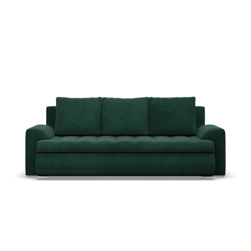 Mebligo Sofa 3-Sitzer mit Schlaffunktion, Cord - Dunkelgrün von Mebligo