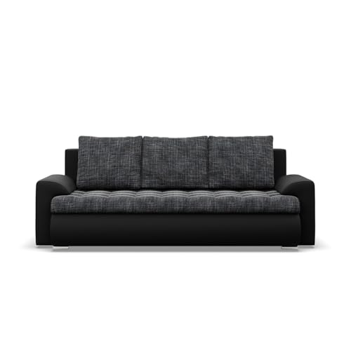 Mebligo Sofa 3-Sitzer mit Schlaffunktion, Schwarz + Schwarz von Mebligo