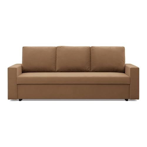 Mebligo - Sofa 3 Sitzer mit Schlaffunktion 220 x 92 x 85 cm NEO Kollektion, Sofa Klein Schlafsofa mit Bettkasten, Sofa Wohnzimmer, Sofa 3 Sitzer und 2 Sitzer, Braun von Mebligo