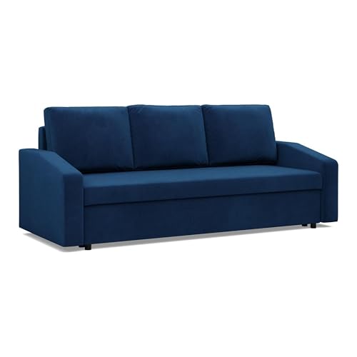 Mebligo - Sofa 3 Sitzer mit Schlaffunktion 220 x 92 x 85 cm NEO Kollektion, Sofa Klein Schlafsofa mit Bettkasten, Sofa Wohnzimmer, Sofa 3 Sitzer und 2 Sitzer, Marineblau von Mebligo