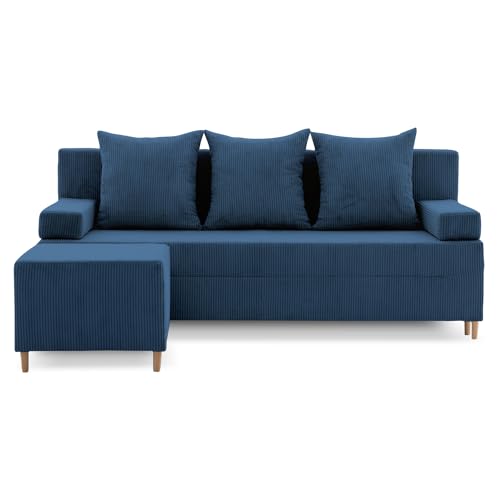 Mebligo Sofa MIT SITZPOUF, SCHLAFFUNKTION FIREZE, Dunkelblau von Mebligo