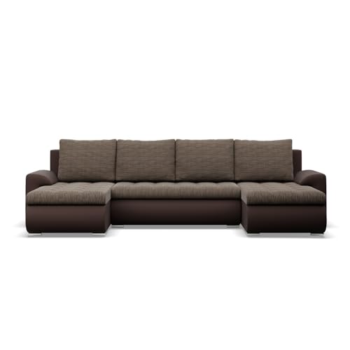 Mebligo - Ecksofa mit Schlaffunktion und 3 Bettkasten FORESTA 302x89x159 (BxHxT) Braun + Braun - Couch U Form, Sofa im Sitz: Wellenfeder + Schaumstoff, Sofas & Couches, Eckcouch von Mebligo