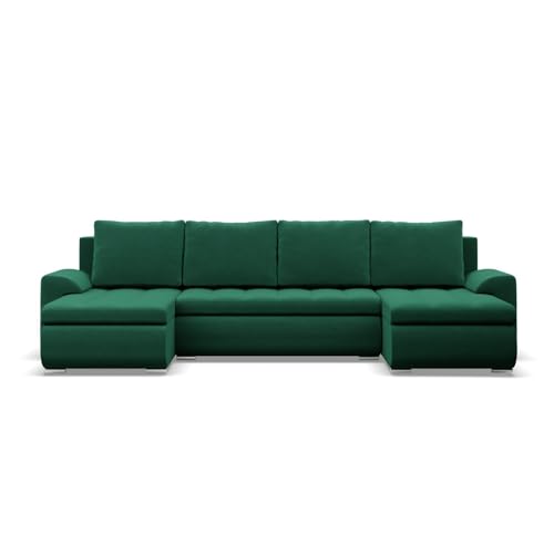 Mebligo - Ecksofa mit Schlaffunktion und 3 Bettkasten FORESTA 302x89x159 (BxHxT) Dunkelblau - Couch U Form, Sofa im Sitz: Wellenfeder + Schaumstoff, Sofas & Couches, Eckcouch von Mebligo