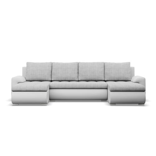 Mebligo - Ecksofa mit Schlaffunktion und 3 Bettkasten FORESTA 302x89x159 (BxHxT) Grau + Grau - Couch U Form, Sofa im Sitz: Wellenfeder + Schaumstoff, Sofas & Couches, Eckcouch von Mebligo