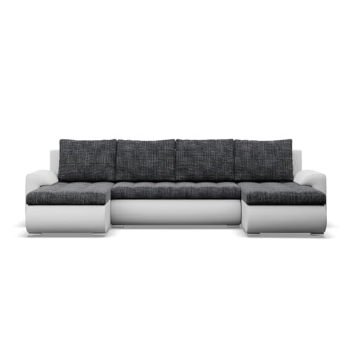 Mebligo - Ecksofa mit Schlaffunktion und 3 Bettkasten FORESTA 302x89x159 (BxHxT) Schwarz + Grau - Couch U Form, Sofa im Sitz: Wellenfeder + Schaumstoff, Sofas & Couches, Eckcouch von Mebligo