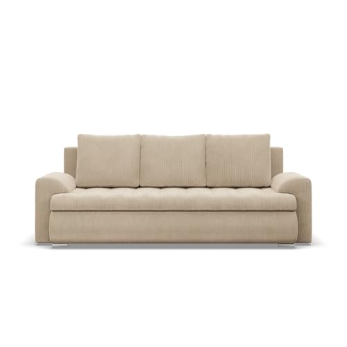 Sofa 3-Sitzer mit Schlaffunktion, Cord - Beige von Mebligo