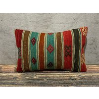 12x20 Handgewebtes Kelim Kissen, Dekoratives Dekokissen, Kilim Kissenbezug, Sofa Azteken Kissenbezug, Kissenbezug No3794 von MeboPillow