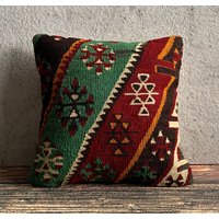 16x16 Handgewebter Kelim Kissenbezug, Dekokissen, Kilim Sofakissen No0448 von MeboPillow