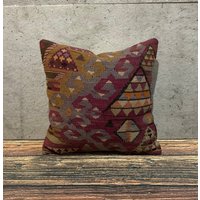 16x16 Handgewebter Kelim Kissenbezug, Dekokissen, Kilim Sofakissen No0611 von MeboPillow