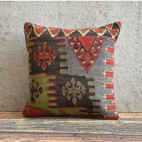 16x16 Handgewebter Kelim Kissenbezug, Kilim Sofakissen, Kelimkissenbezug - No0161 von MeboPillow