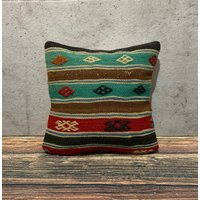 16x16 Handgewebtes Kelim Kissen, Boho Dekoratives Kissenbezug, No0568 von MeboPillow