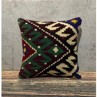 16x16 Handgewebtes Kelim Kissen, Boho Dekoratives Kissenbezug, No0575 von MeboPillow