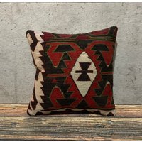 16x16 Handgewebtes Kelim Kissen, Boho Dekoratives Kissenbezug, No0581 von MeboPillow