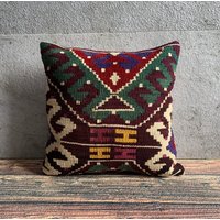 20x20 Handgewebtes Kelim Kissen, Dekoratives Dekokissen, Sofa Azteken Kissenbezug, Kissenbezug No1835 von MeboPillow